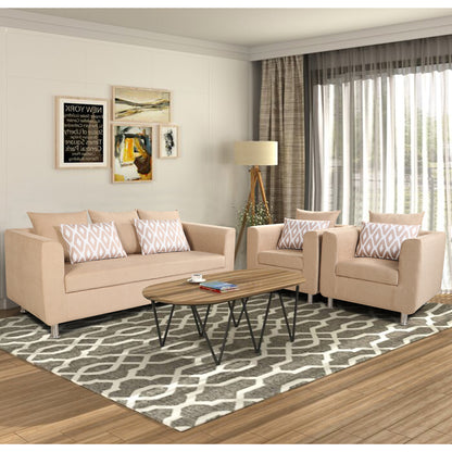 Adorn India Poland 3-1-1 Five Seater Sofa Set (Wood & Fabric, Beige)