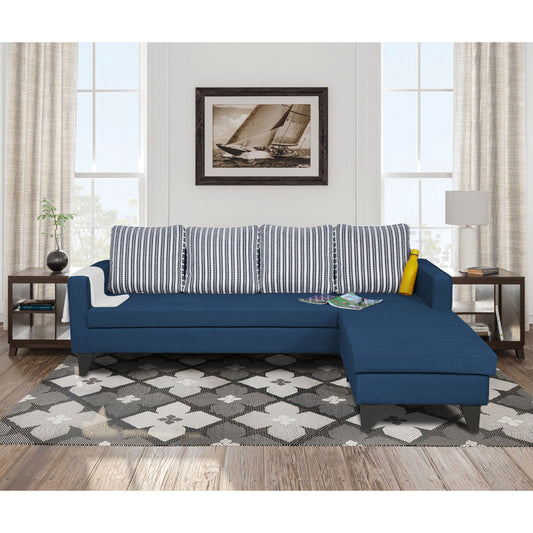 Adorn India Chandler Stripes L Shape 5 Seater Sofa Set RHS (Blue) (3 Year Warranty)