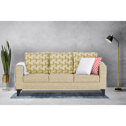 Adorn India Straight line Plus Bricks 3 Seater Sofa (Beige) (3 Year Warranty)