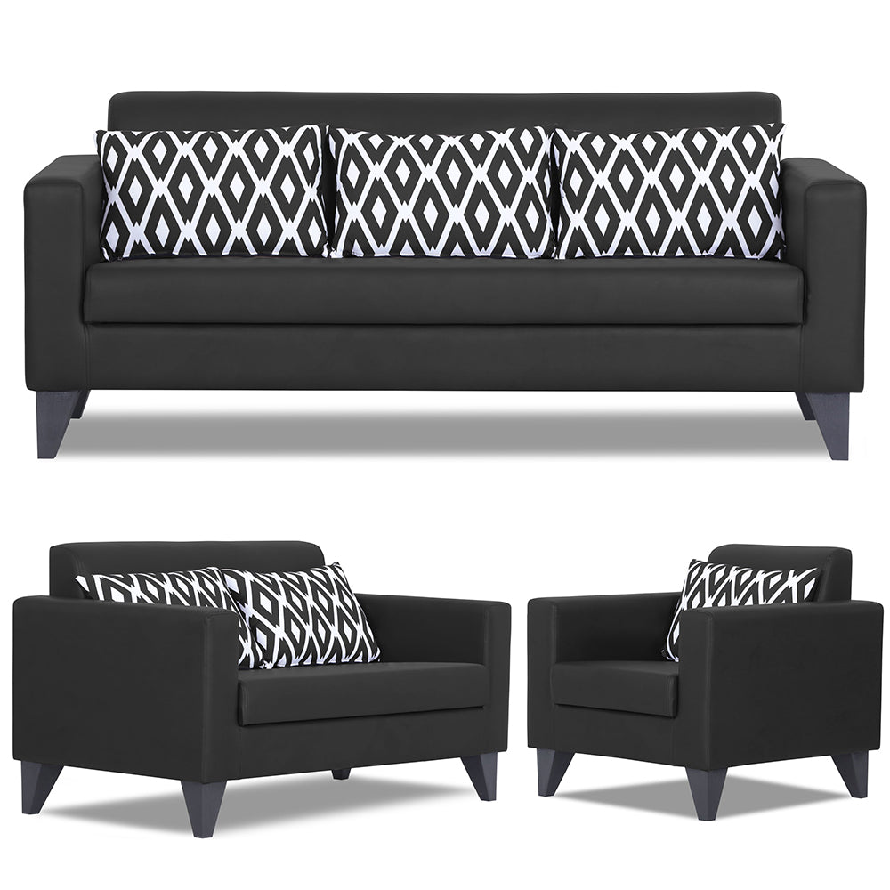 Adorn India Bladen Leatherette 3+2+1 6 Seater Sofa Set (Black)