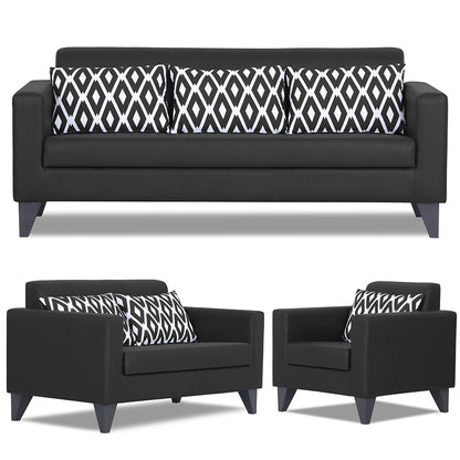 Adorn India Bladen Leatherette 3+2+1 6 Seater Sofa Set (Black)