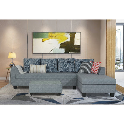 Adorn India Raiden Crafty L Shape 6 Seater Sofa Set with Center Table (Right Hand Side) (Grey) (3 Year Warranty)