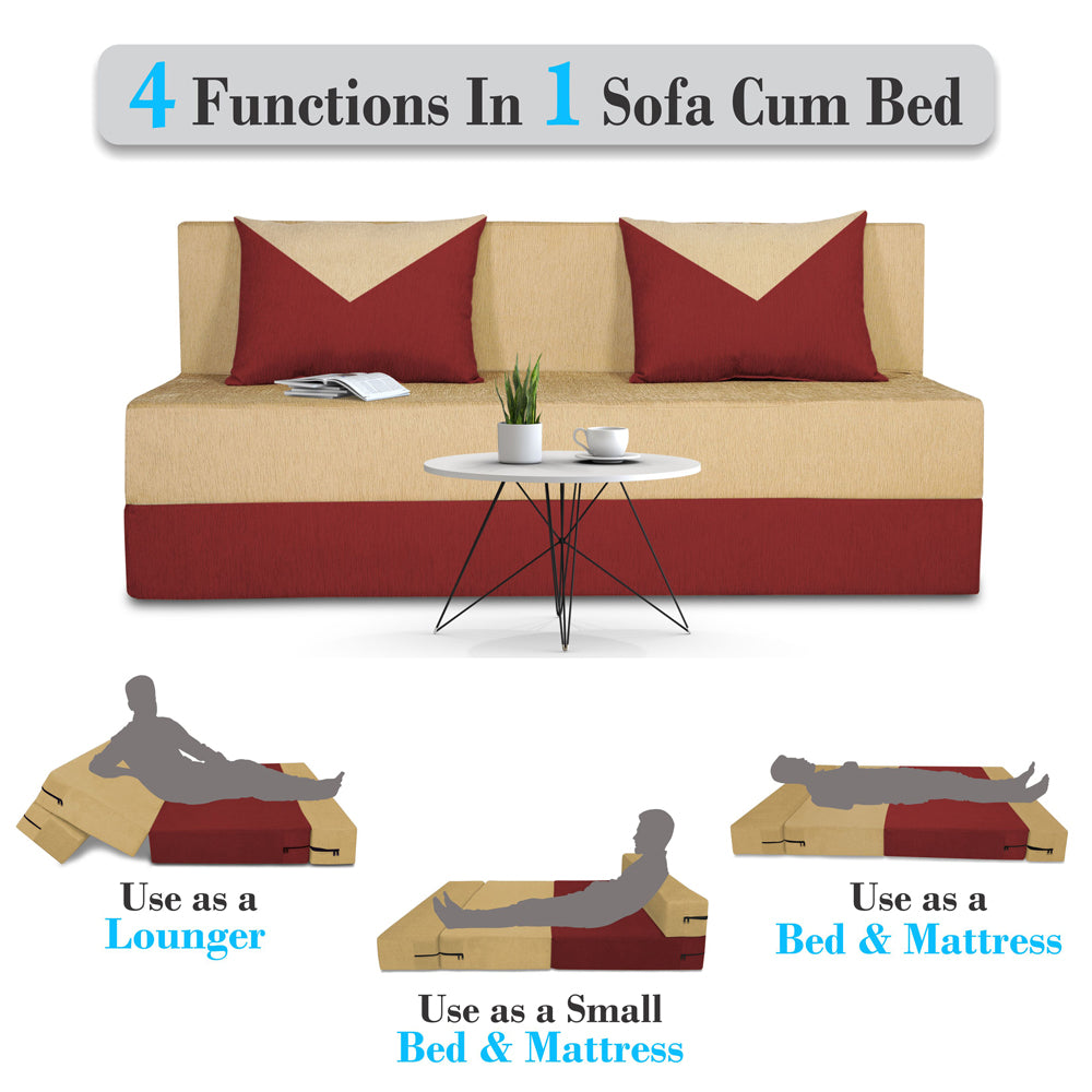 Adorn India Easy Boom 3 Seater Sofa Cum Bed 5 x 6 (Maroon & Beige) (1 Year Warranty)