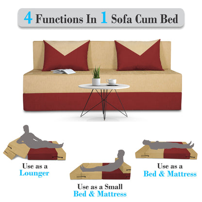 Adorn India Easy Boom 3 Seater Sofa Cum Bed 5 x 6 (Maroon & Beige) (1 Year Warranty)