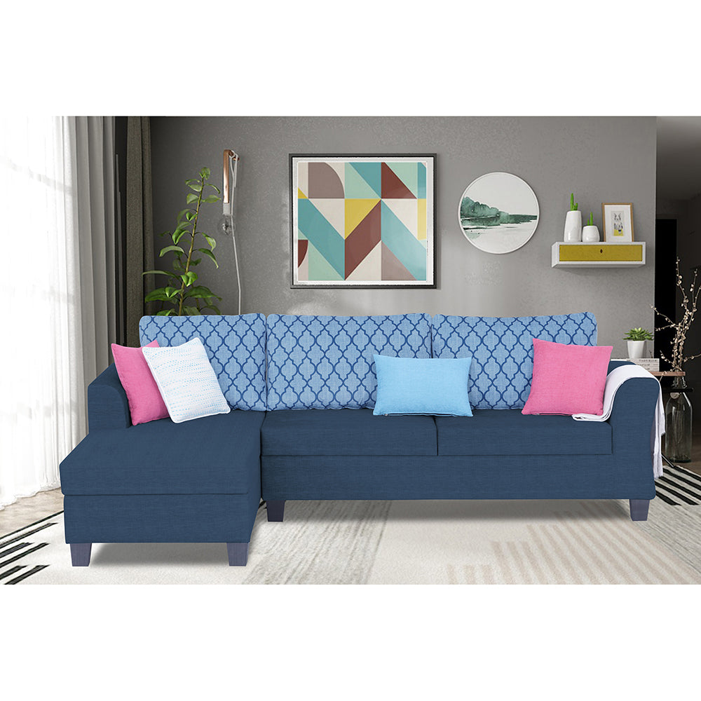 Adorn India Valencia Plus L Shape 6 Seater Sofa Set Blossom (Left Hand Side) (Blue)