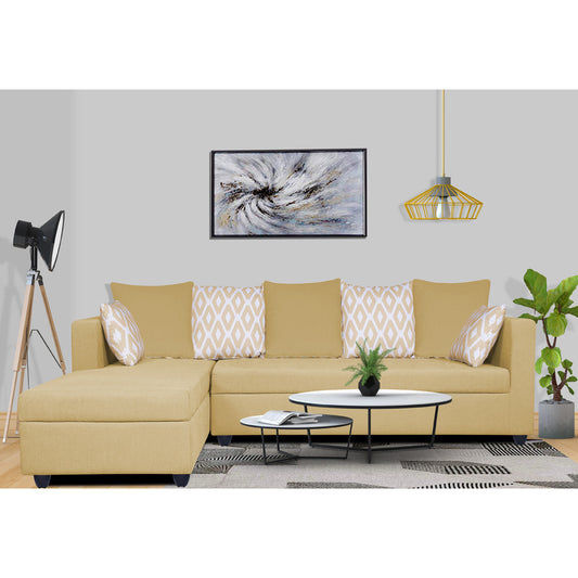 Adorn India Zink Straight line L Shape 6 Seater Sofa Rhombus Cushion (Left Side Handle)(Beige)