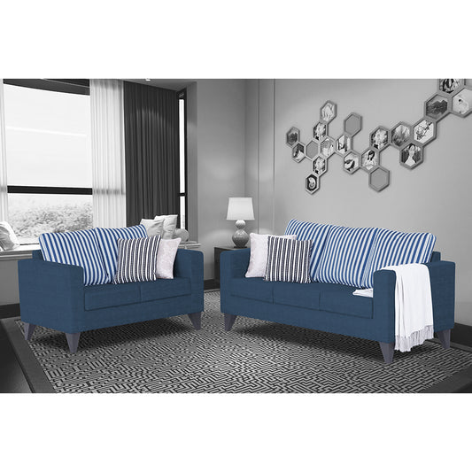 Adorn India Straight Line Plus Stripes 3+2 5 Seater Sofa Set (Blue) (3 Year Warranty)