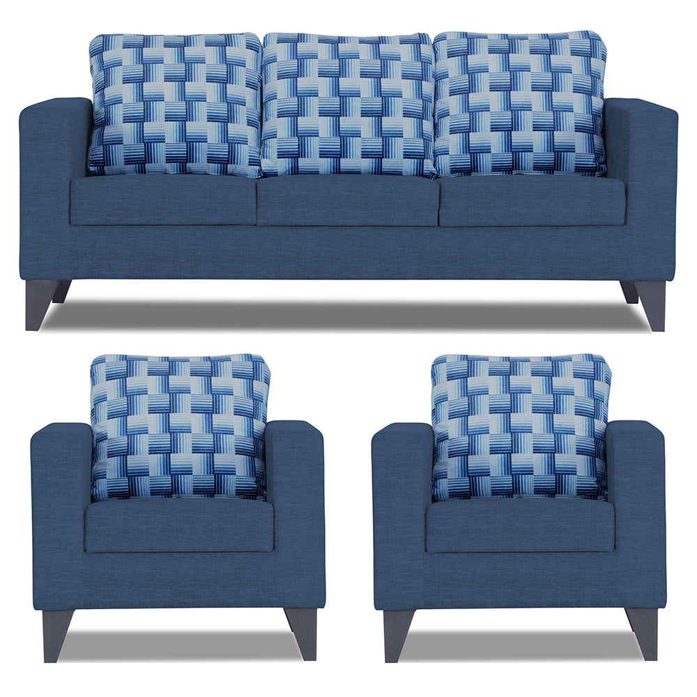 Adorn India Straight line Plus Bricks 3+1+1 5 Seater Sofa Set (Blue) (3 Year Warranty)