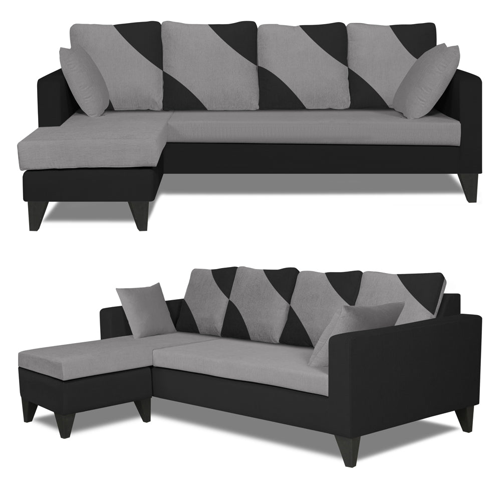 Adorn India Denver L Shape 5 Seater Sofa Set LHS (Grey & Black) (3 Year Warranty)