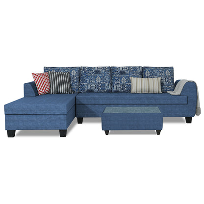 Adorn India Raiden Crafty L Shape 6 Seater Sofa Set with Center Table (Left Hand Side) (Blue) (3 Year Warranty)