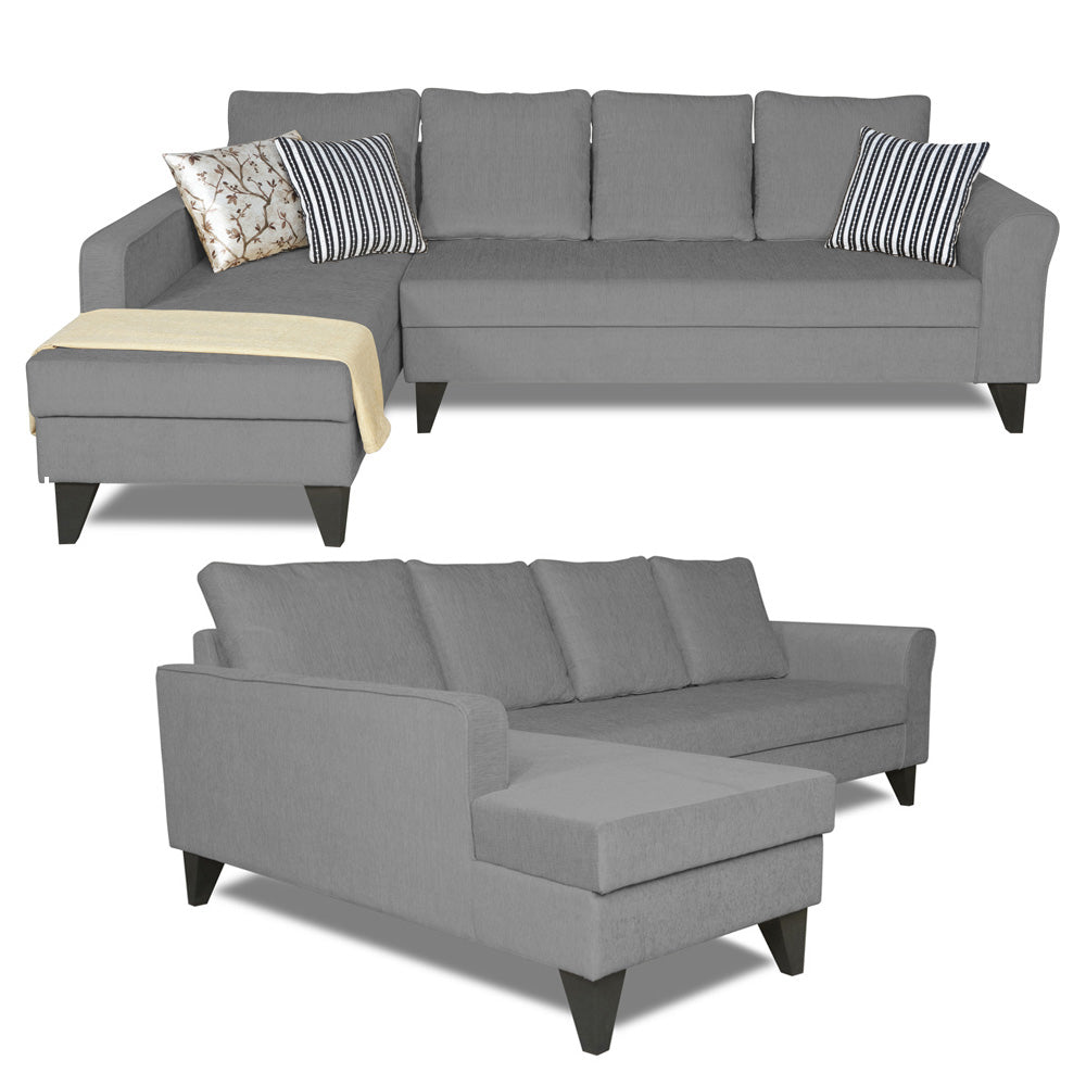 Adorn India Maddox Plain L Shape 6 Seater Sofa Set LHS (Grey) (3 Year Warranty)