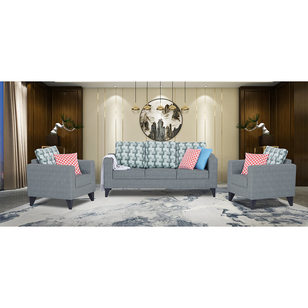 Adorn India Straight line Plus Bricks 3+1+1 5 Seater Sofa Set (Grey) (3 Year Warranty)