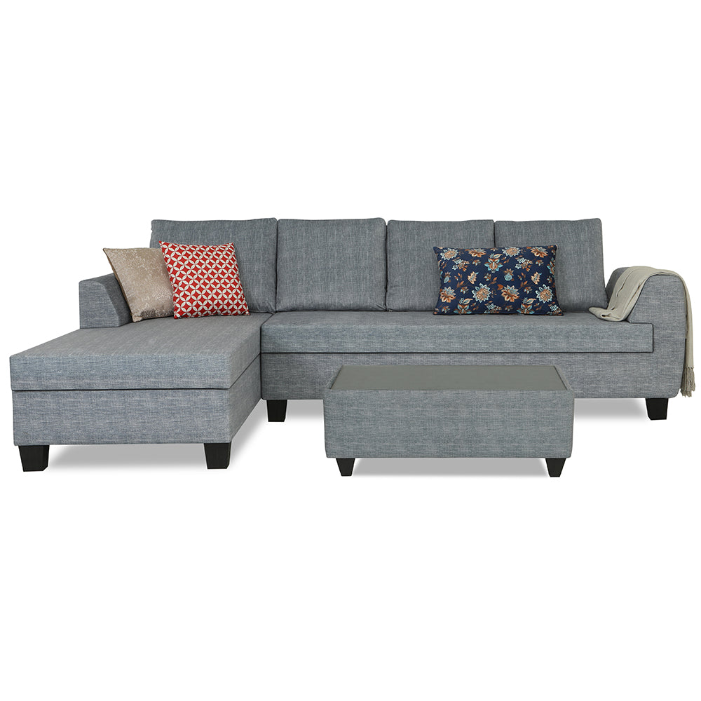 Adorn India Raiden Decent Premium L Shape 6 Seater Sofa Set with Center Table (Left Hand Side) (Grey) (3 Year Warranty)