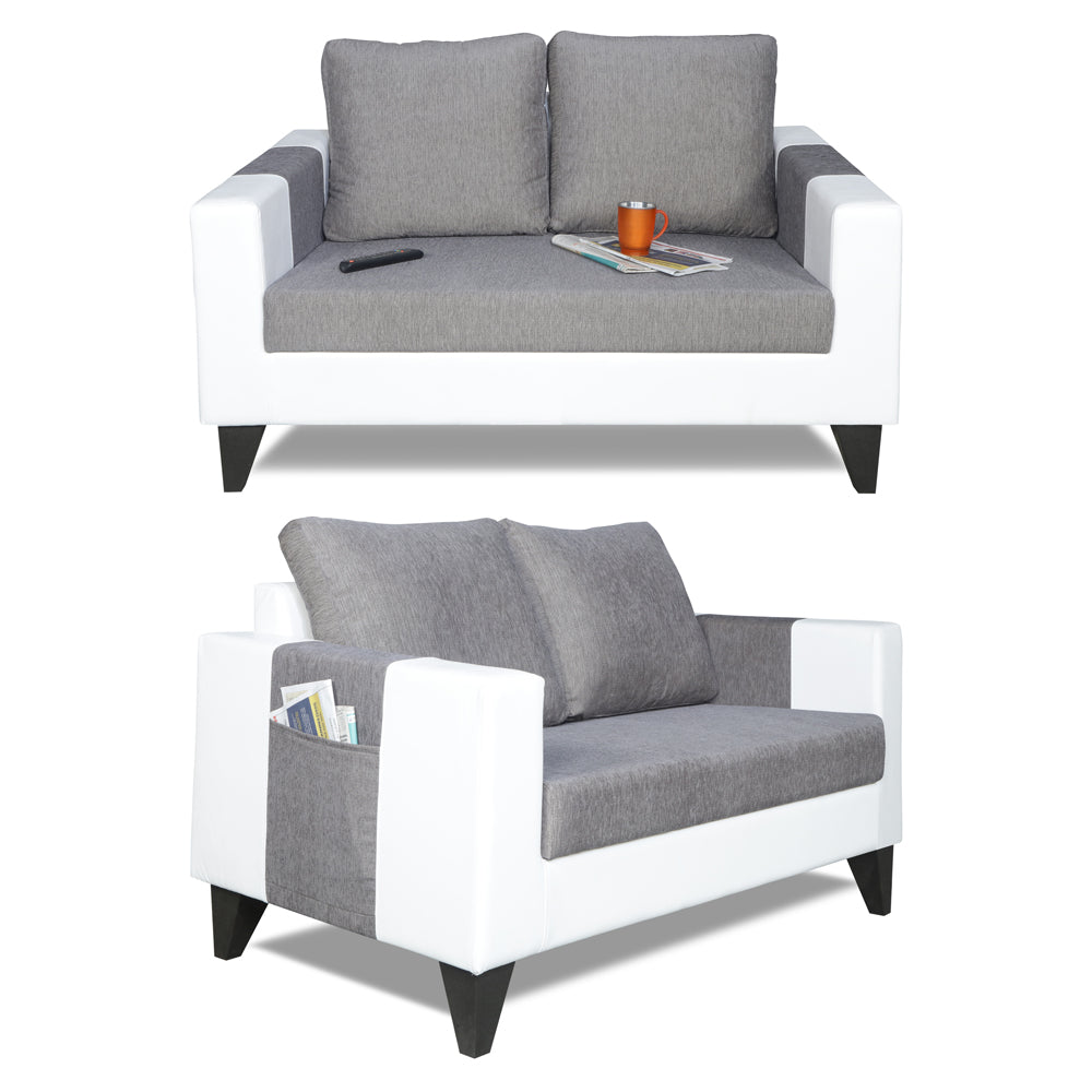Adorn India Ashley Plain Leatherette Fabric 2 Seater Sofa (Grey & White) (3 Year Warranty)