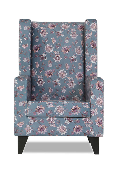 Adorn India Christopher 1 Seater Wing Chair Floral Print with Puffy (Grey)