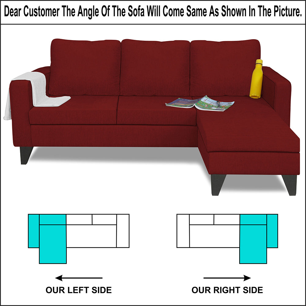 Adorn India Chandler L Shape 4 Seater Sofa Set Plain (Right Hand Side) (Maroon)