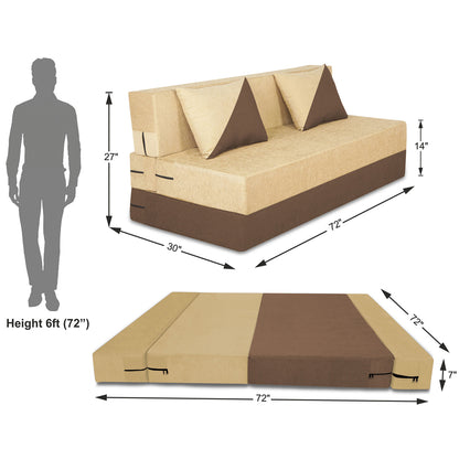 Adorn India Foam Easy Desmond 4 Seater Sofa Cum Bed 6 X 6 (Brown & Beige) (1 Year Warranty)