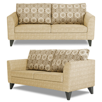 Adorn India Cortina Damask (3 Years Warranty) 3+1+1 5 Seater Sofa Set with Centre Table (Beige) Modern