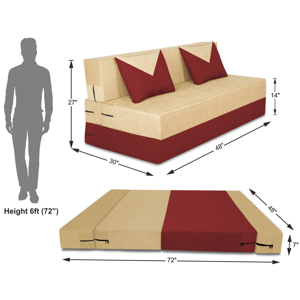 Adorn India Easy Boom 2 Seater Sofa Cum Bed 4 x 6 (Maroon & Beige) (1 Year Warranty)