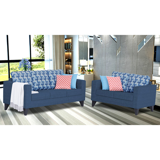 Adorn India Straight line Plus Bricks 3+2 5 Seater Sofa Set (Blue) (3 Year Warranty)