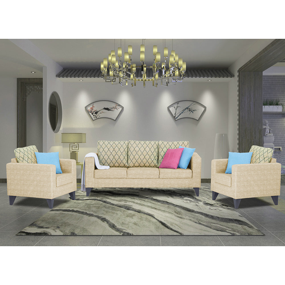 Adorn India Straight line Plus Blossom 3+1+1 5 Seater Sofa Set (Beige) (3 Year Warranty)