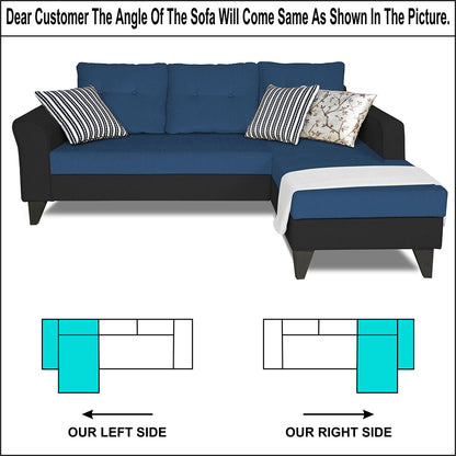 Adorn India Maddox L Shape 4 Seater Sofa Set Tufted Two Tone RHS (Blue & Black) (3 Year Warranty)