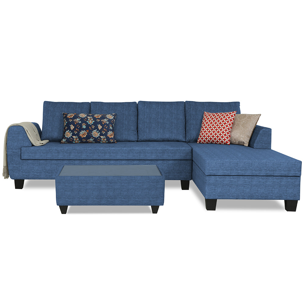 Adorn India Raiden Decent Premium L Shape 6 Seater Sofa Set with Center Table (Right Hand Side) (Blue) (3 Year Warranty)