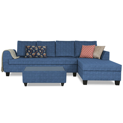 Adorn India Raiden Decent Premium L Shape 6 Seater Sofa Set with Center Table (Right Hand Side) (Blue) (3 Year Warranty)