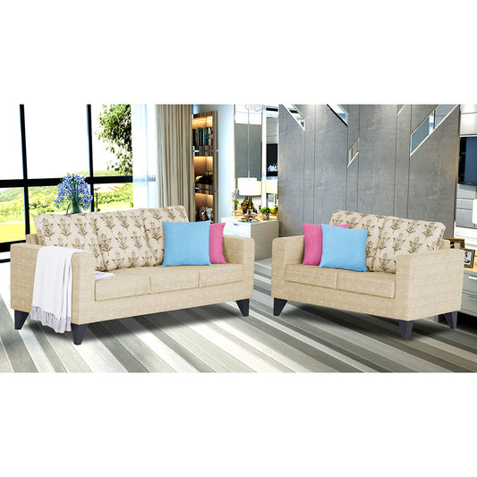 Adorn India Straight line Plus Leaf 3+2 5 Seater Sofa Set (Beige) (3 Year Warranty)