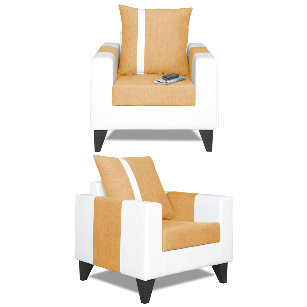 Adorn India Ashley Stripes Leatherette Fabric 1 Seater Sofa (Beige & White) (3 Year Warranty)
