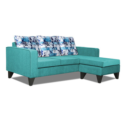 Adorn India Wood Hallton L Shape 4 Seater Sofa Set Digital Print (Aqua Blue) (3 Year Warranty)