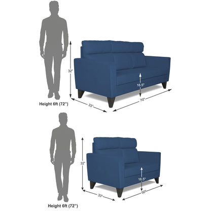 Adorn India Cardello 3-2 Five Seater Sofa Set (Blue) (3 Year Warranty)