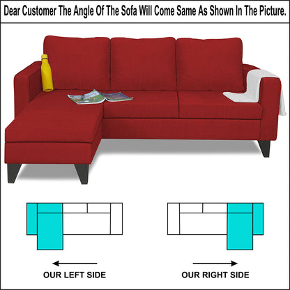 Adorn India Chandler L Shape 4 Seater Sofa Set Plain (Red)