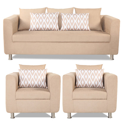 Adorn India Poland 3-1-1 Five Seater Sofa Set (Wood & Fabric, Beige)