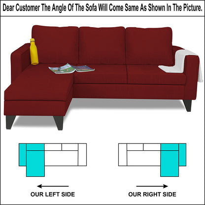Adorn India Chandler Plain L Shape 4 Seater Wood Sofa Set (Maroon) (3 Year Warranty)
