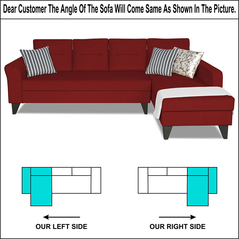 Adorn India Maddox Tufted L Shape 6 Seater Sofa Set RHS (Maroon) (3 Year Warranty)