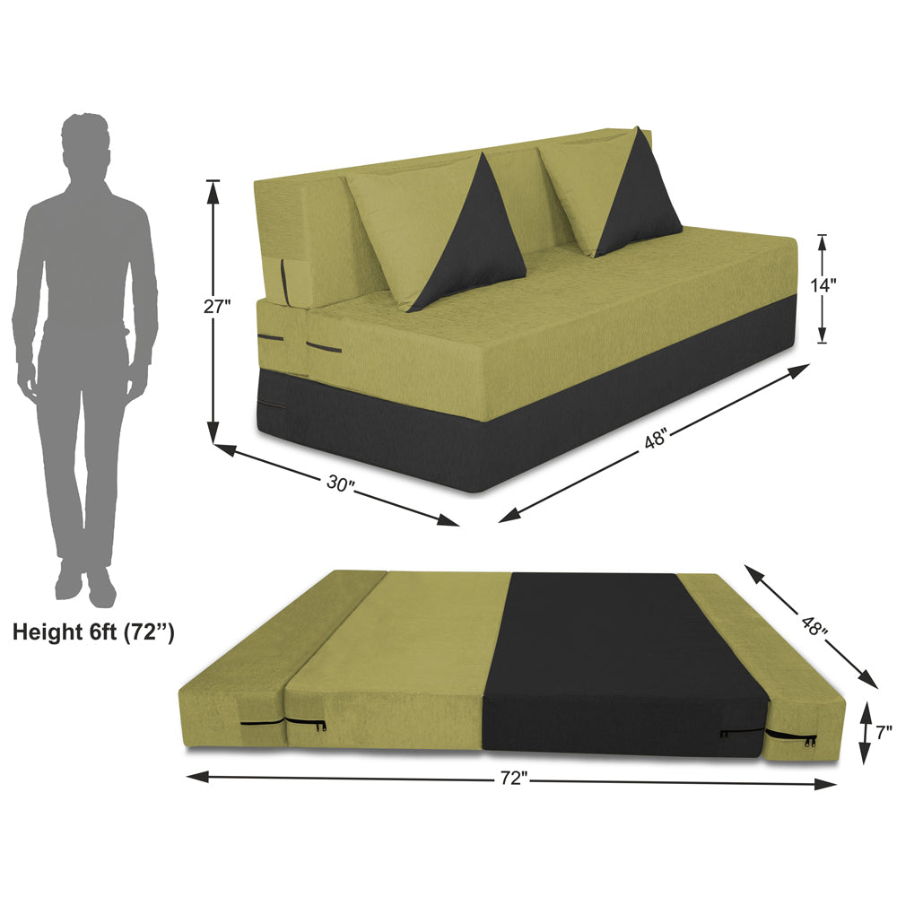 Adorn India Easy Desmond 2 Seater Sofa Cum Bed 4 x 6 (Green & Black) (1 Year Warranty)