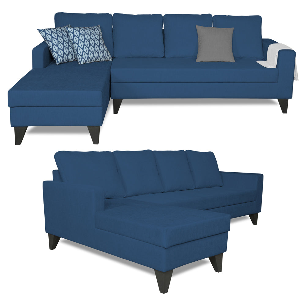 Adorn India Hallton L Shape Decent Sofa Set 7 Seater with Ottoman (Left Side) (Blue) (3 Year Warranty)