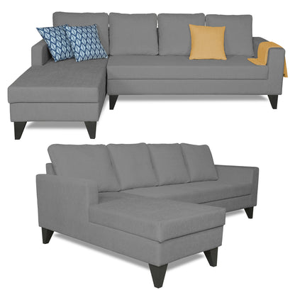 Adorn India Hallton L Shape Decent Sofa Set 7 Seater with Ottoman (Left Side) (Grey) (3 Year Warranty)
