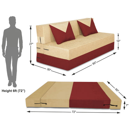 Adorn India Easy Boom 3 Seater Sofa Cum Bed 5 x 6 (Maroon & Beige) (1 Year Warranty)