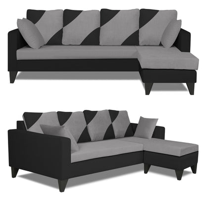 Adorn India Denver L Shape 5 Seater Sofa Set RHS (Grey & Black) (3 Year Warranty)