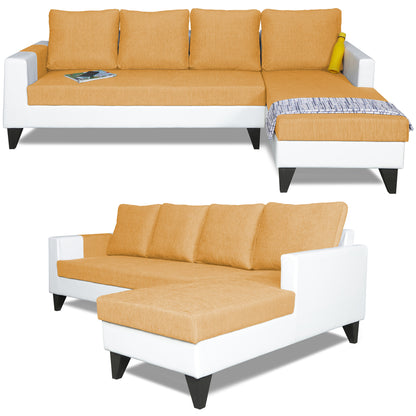 Adorn India Ashley Leatherette Fabric L Shape 6 Seater Sofa Set Plain (Right Hand Side) (Beige & White) (3 Year Warranty)
