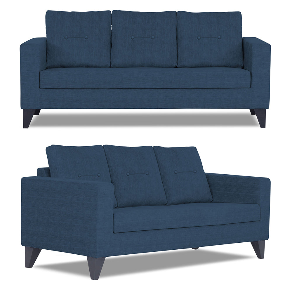 Adorn India Hallton Tufted 3-2-1 Six Seater Sofa Set (Blue) (3 Year Warranty)
