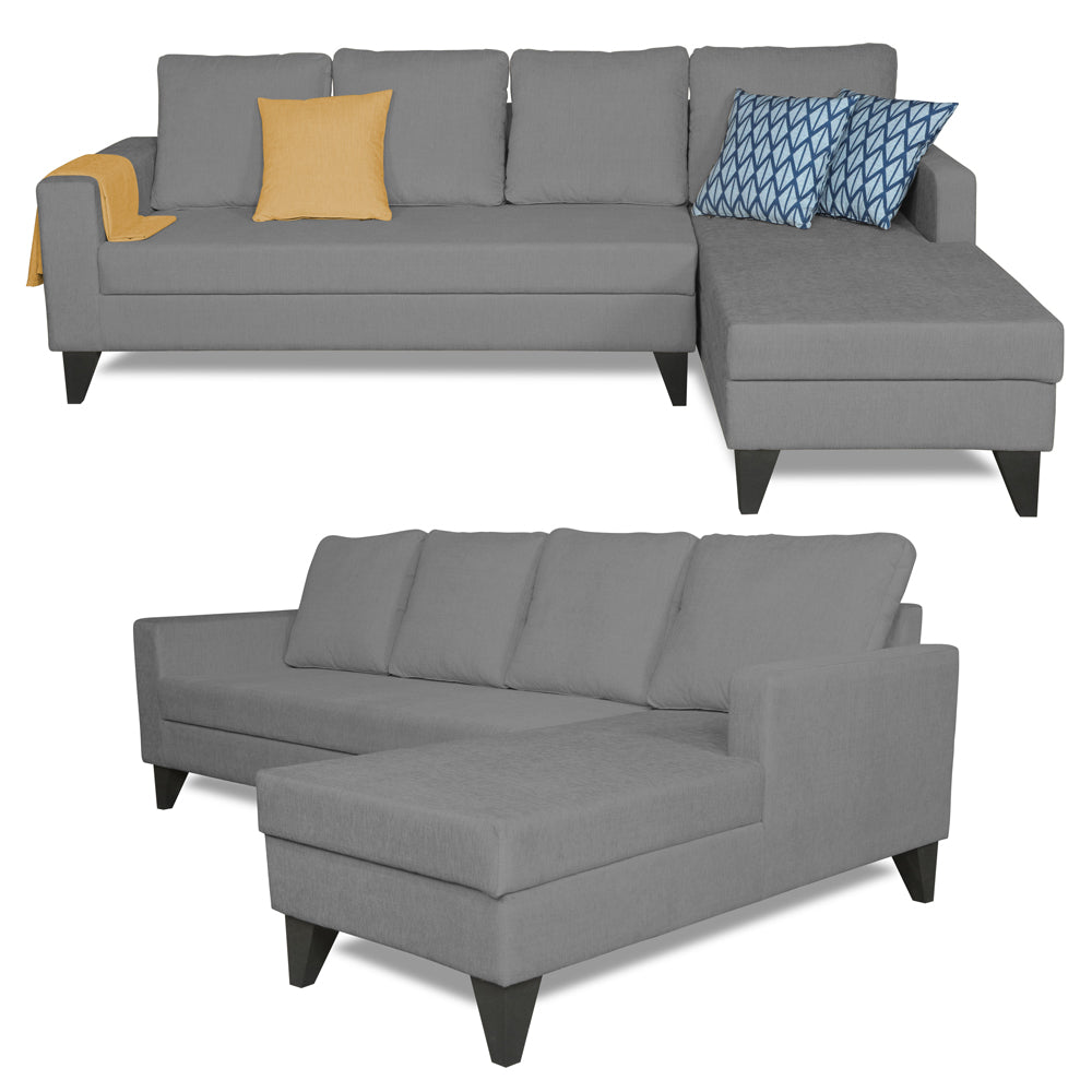 Adorn India Hallton Plain L Shape 6 Seater Sofa Set RHS (Grey) (3 Year Warranty)