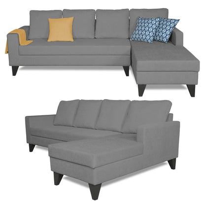 Adorn India Hallton Plain L Shape 6 Seater Sofa Set RHS (Grey) (3 Year Warranty)