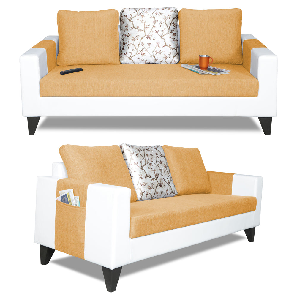 Adorn India Ashley Digitel Print Leatherette Fabric 3-1-1 Five Seater Sofa Set (Beige & White) (3 Year Warranty)