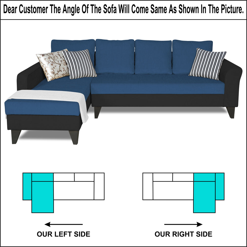 Adorn India Maddox Plain Two Tone L Shape 6 Seater Sofa Set LHS (Blue & Black) (3 Year Warranty)