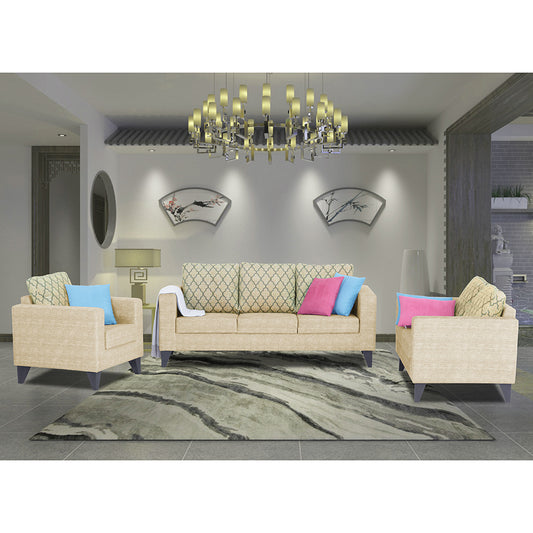 Adorn India Straight line Plus Blossom 3+2+1 6 Seater Sofa Set (Beige) (3 Year Warranty)