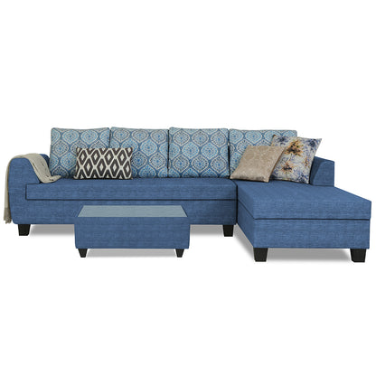 Adorn India Raiden Damask L Shape 6 Seater Sofa Set with Center Table (Right Hand Side) (Blue) (3 Year Warranty)