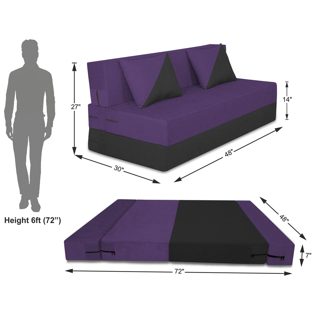 Adorn India Easy Desmond 2 Seater Sofa Cum Bed 4 x 6 (Purple & Black) (3 Year Warranty)
